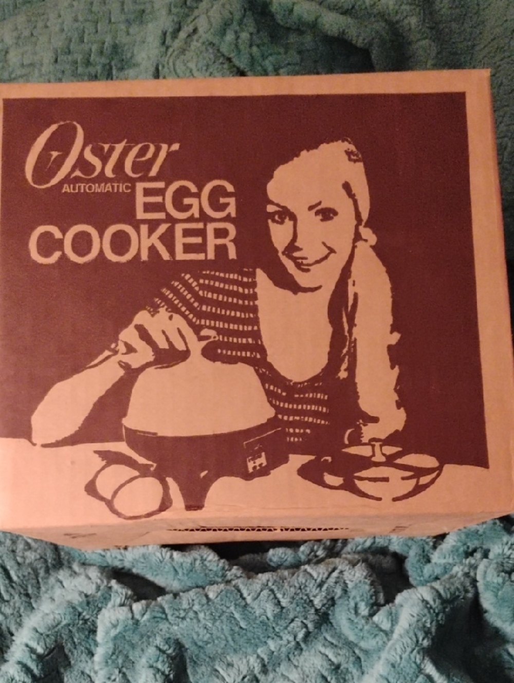 Oster Egg Cooker Box in Brown and Tan Graphics